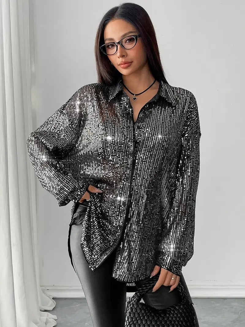 Chemise ample à paillettes pour femmes