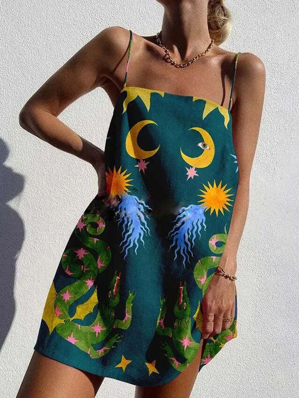 Robe mini dos nu à bretelles fines imprimée pour femme